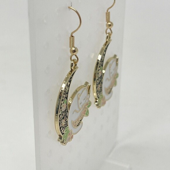 Cat Lover Earrings Moon Drop Gift Women enamel Jewelry Dangle Flower celestial - Picture 4 of 7
